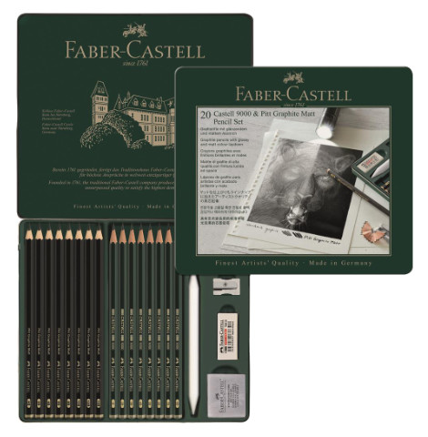 Faber Castell 9000 & Pitt Graphite Matt Pencil tin of 20