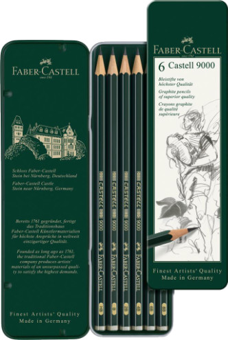 Faber Castell 9000 Graphite Pencil - Tin of 6