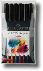 Faber Castell Pitt Artist Brush Pen - Set of 6 Basic Colours